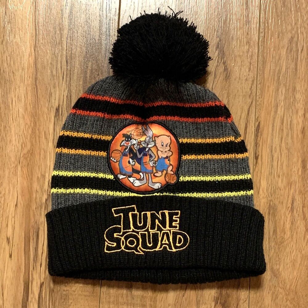 SPACE JAM New Legacy Tune Squad Embroidered Logo Knit Cuff Beanie Hat Cap Black